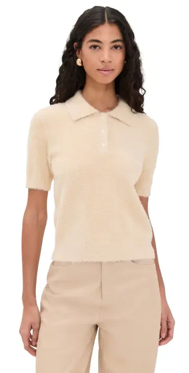 LE BOP Fuzzy Short Sleeve Polo Oyster Beige M | Thumbnail 1