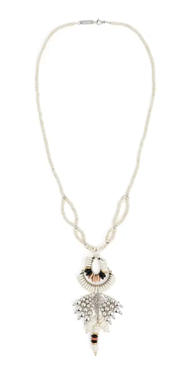 Isabel Marant Lyna Beaded Necklace Ecru/Silve One Size