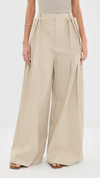 Tibi Luxe Twill Tucked Pleated Trousers Taupe | Thumbnail 3 Tibi Luxe Twill Tucked Pleated Trousers Taupe | Thumbnail 3