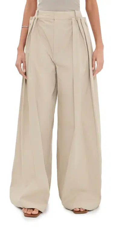 Tibi Luxe Twill Tucked Pleated Trousers Taupe | Thumbnail 1 Tibi Luxe Twill Tucked Pleated Trousers Taupe | Thumbnail 1