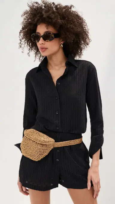LE BOP Cecelia Eyelet Button Down Black S | Thumbnail 2 LE BOP Cecelia Eyelet Button Down Black S | Thumbnail 2