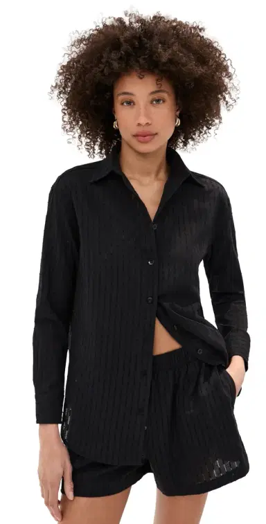 LE BOP Cecelia Eyelet Button Down Black S | Thumbnail 1 LE BOP Cecelia Eyelet Button Down Black S | Thumbnail 1