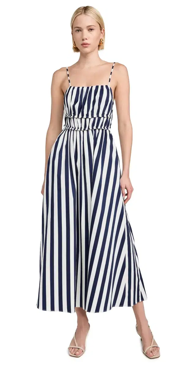 English Factory tripe leeveless Maxi Dress Navy/White