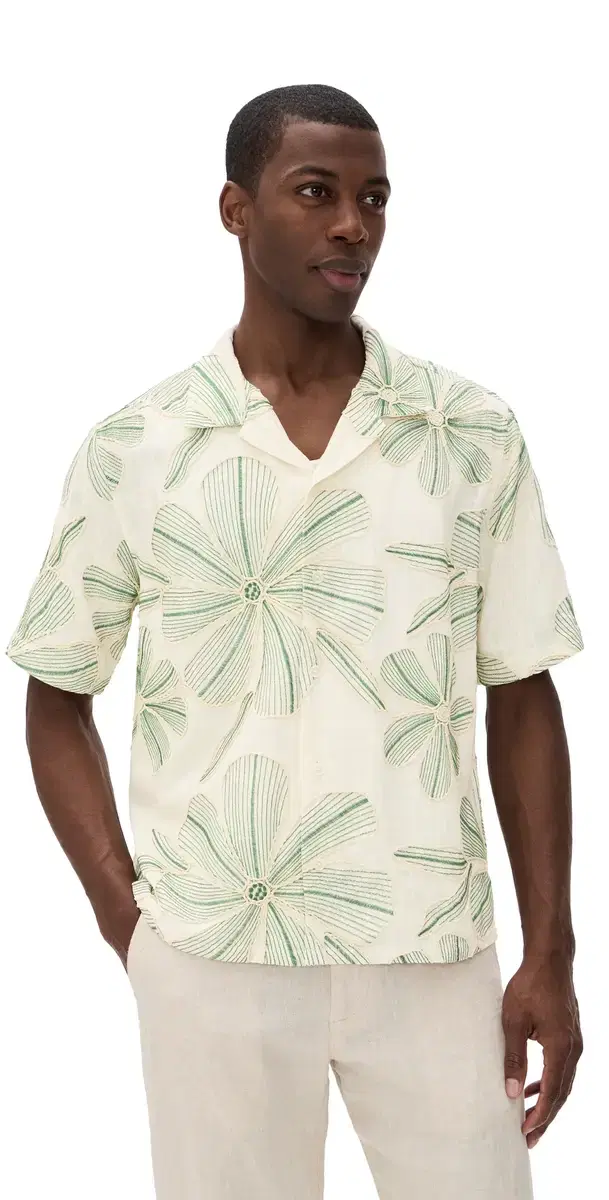 Corridor inen Applique Short Sleeve Shirt Natural