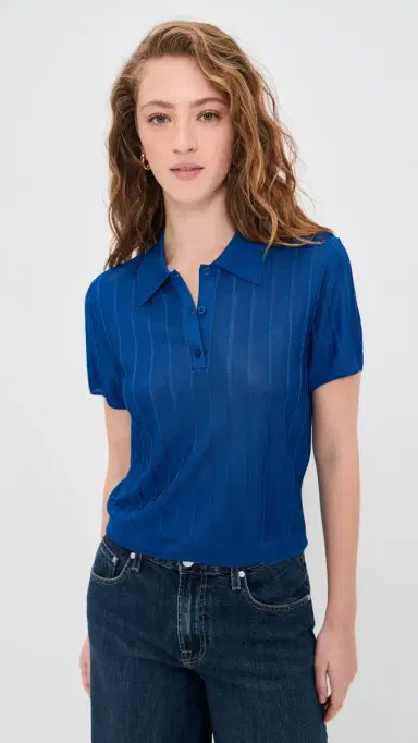 FRAME The Ribbed Polo Royal Blue | Thumbnail 2