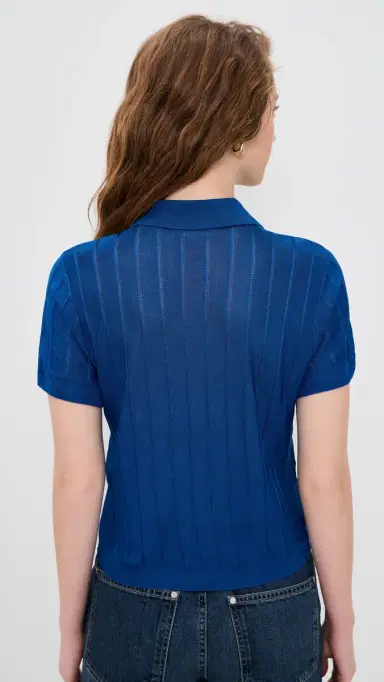 FRAME The Ribbed Polo Royal Blue | Thumbnail 3