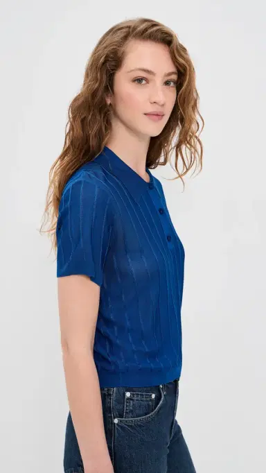 FRAME The Ribbed Polo Royal Blue | Thumbnail 4