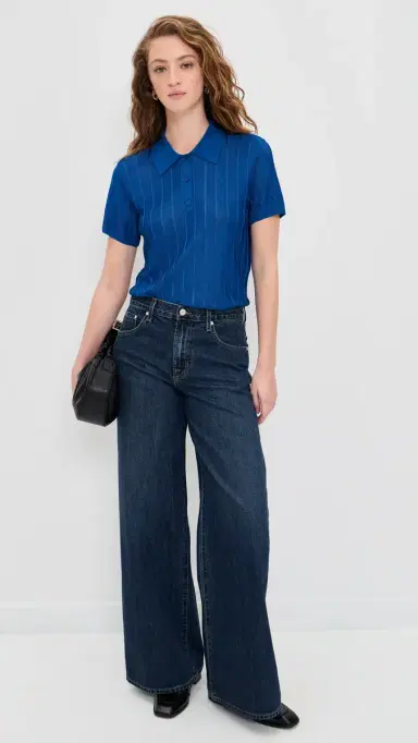 FRAME The Ribbed Polo Royal Blue | Thumbnail 5