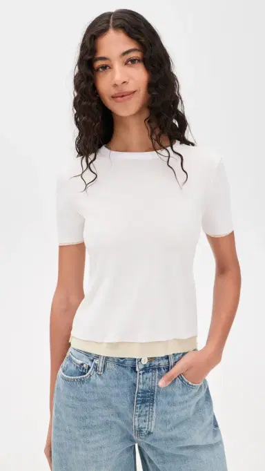 B SIDES Double Tee White/Pale Yellow M | Thumbnail 2