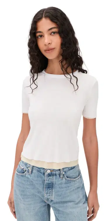 B SIDES Double Tee White/Pale Yellow M | Thumbnail 1