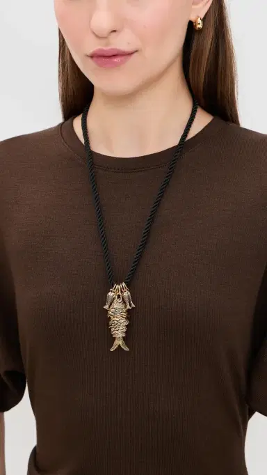 Kenneth Jay Lane Antique Gold Fish Necklace Light Antique Gold One Size | Thumbnail 3