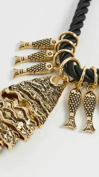 Kenneth Jay Lane Antique Gold Fish Necklace Light Antique Gold One Size | Thumbnail 5