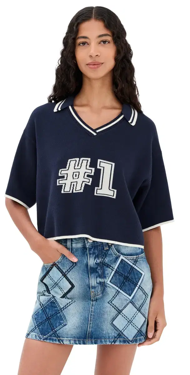 State & Lake V Neck Varsity Jersey Navy/White