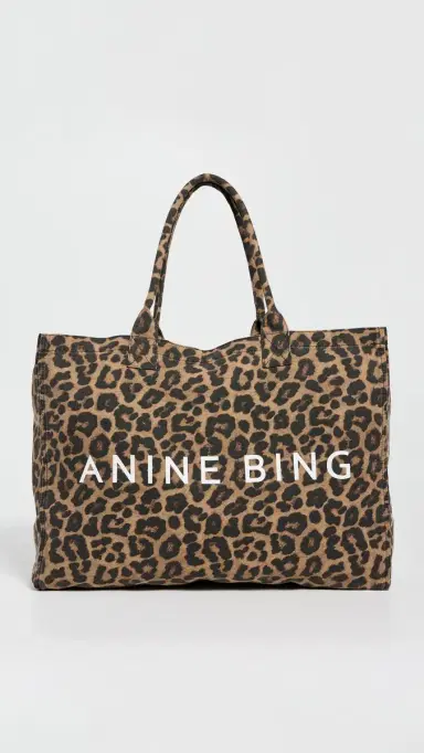 Anine Bing Leo Canvas Tote Black and Brown Leopard One Size | Thumbnail 2 Anine Bing Leo Canvas Tote Black and Brown Leopard One Size | Thumbnail 2
