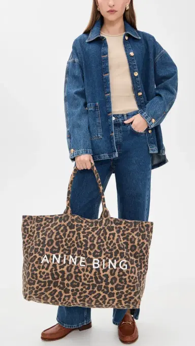 Anine Bing Leo Canvas Tote Black and Brown Leopard One Size | Thumbnail 3 Anine Bing Leo Canvas Tote Black and Brown Leopard One Size | Thumbnail 3