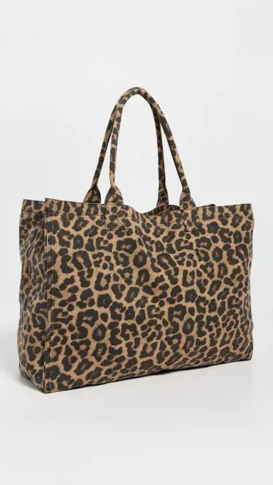 Anine Bing Leo Canvas Tote Black and Brown Leopard One Size | Thumbnail 4 Anine Bing Leo Canvas Tote Black and Brown Leopard One Size | Thumbnail 4