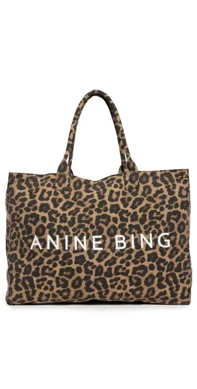 Anine Bing Leo Canvas Tote Black and Brown Leopard One Size | Thumbnail 1 Anine Bing Leo Canvas Tote Black and Brown Leopard One Size | Thumbnail 1