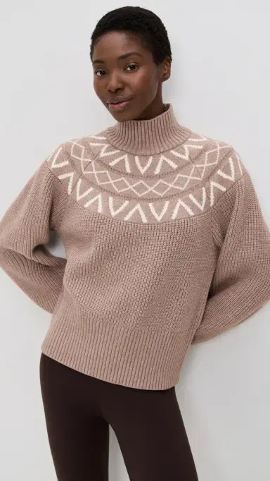 Varley Marcie Fair Isle Yoke Knit Sweater ight Taupe Marl | Thumbnail 2