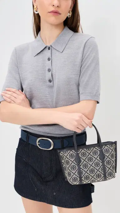 Tory Burch Perry T Monogram Mini Tote Tory Navy One Size | Thumbnail 3
