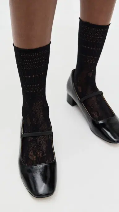 Stems Peony Lace Crew Socks Black One Size | Thumbnail 3