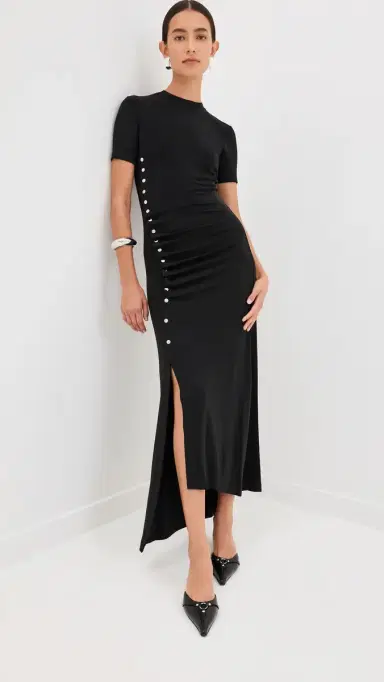 Rabanne Draped Jersey Long Dress Black 36 | Thumbnail 2