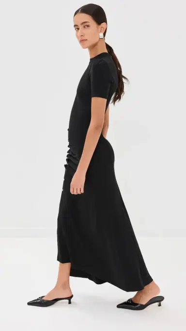 Rabanne Draped Jersey Long Dress Black 36 | Thumbnail 4