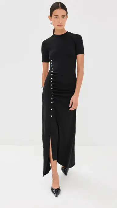 Rabanne Draped Jersey Long Dress Black 36 | Thumbnail 5