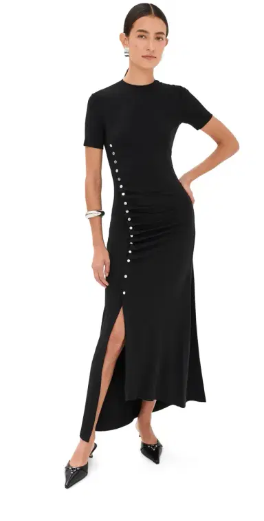 Rabanne Draped Jersey Long Dress Black 36 | Thumbnail 1