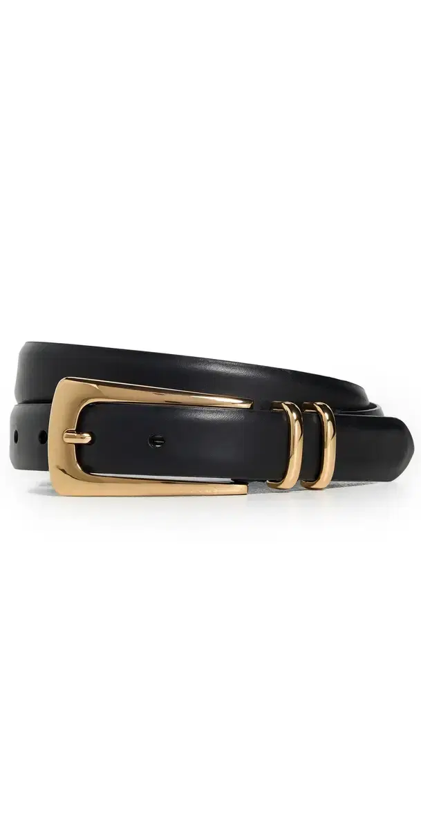 Elongated Buckle Belt True Black eather