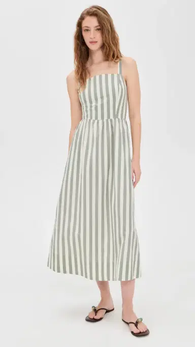 Marine Layer Demi Poplin Midi Dress Olive Stripe | Thumbnail 2 Marine Layer Demi Poplin Midi Dress Olive Stripe | Thumbnail 2