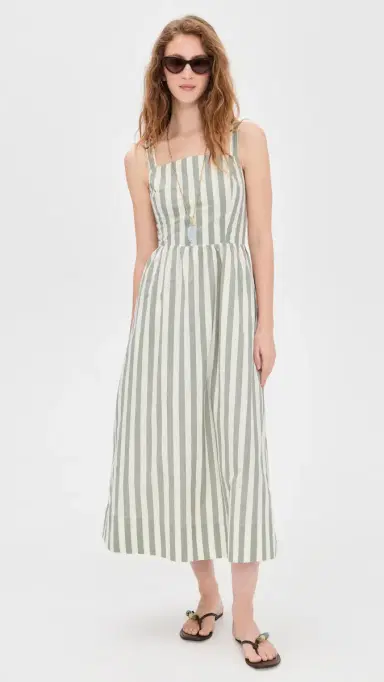 Marine Layer Demi Poplin Midi Dress Olive Stripe | Thumbnail 5 Marine Layer Demi Poplin Midi Dress Olive Stripe | Thumbnail 5