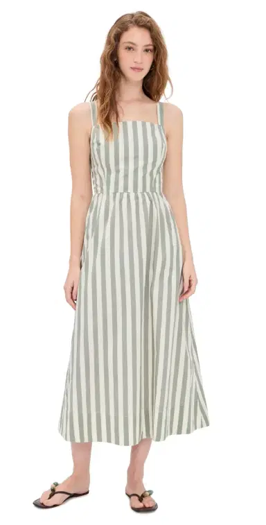 Marine Layer Demi Poplin Midi Dress Olive Stripe | Thumbnail 1 Marine Layer Demi Poplin Midi Dress Olive Stripe | Thumbnail 1
