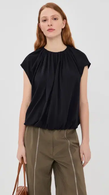 Tibi Shirred Neck Circular Tee Dark Navy | Thumbnail 2
