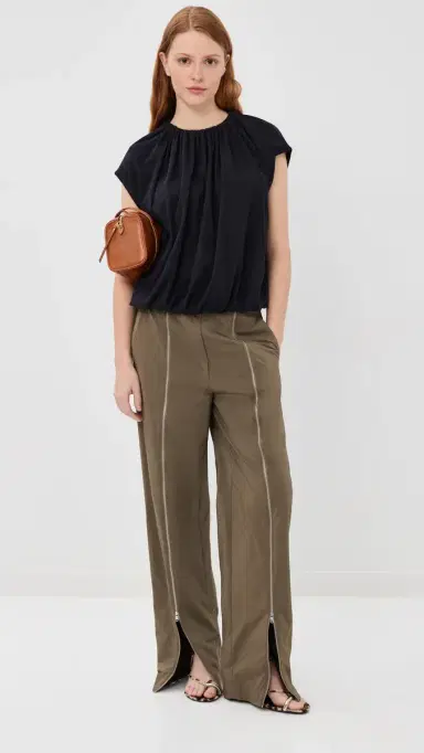 Tibi Shirred Neck Circular Tee Dark Navy | Thumbnail 5