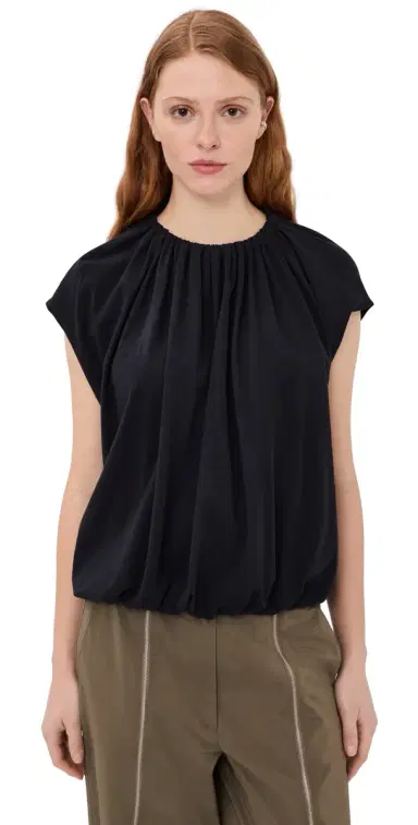 Tibi Shirred Neck Circular Tee Dark Navy | Thumbnail 1