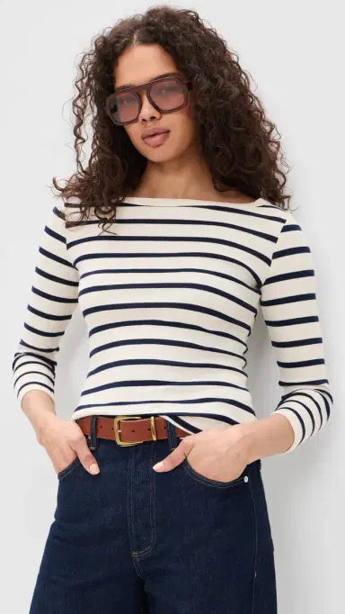 Citizens of Humanity Boat Neck Slim Tee Azure Stripe | Thumbnail 2 Citizens of Humanity Boat Neck Slim Tee Azure Stripe | Thumbnail 2
