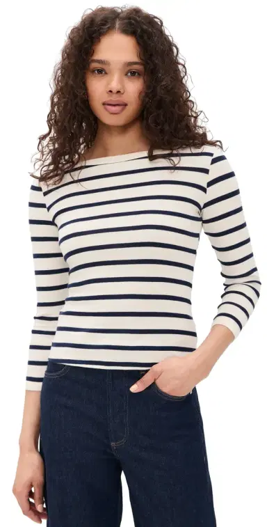 Citizens of Humanity Boat Neck Slim Tee Azure Stripe | Thumbnail 1 Citizens of Humanity Boat Neck Slim Tee Azure Stripe | Thumbnail 1