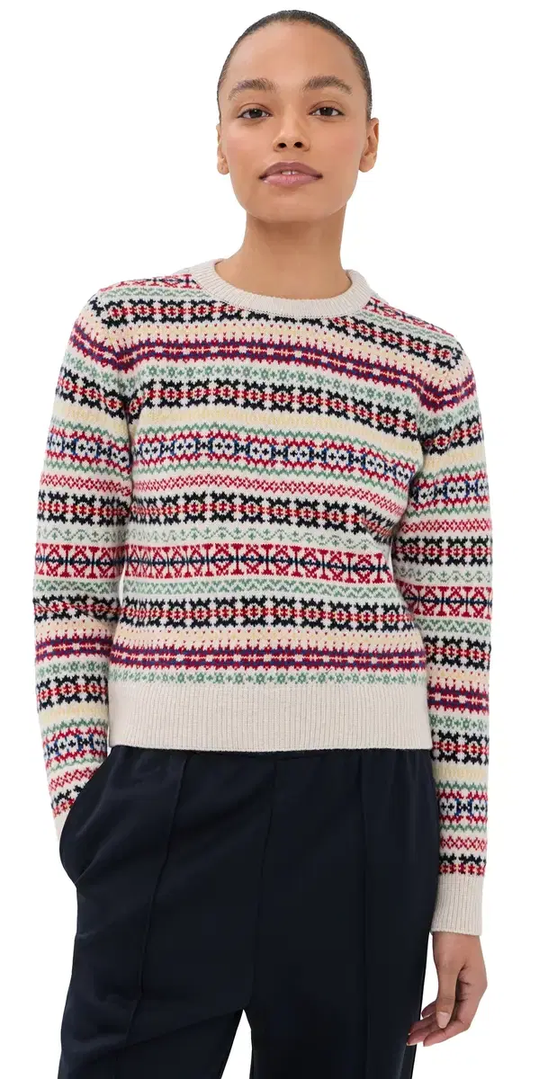 Daughter & Fair Isle Shrunken Crew Neck Sweater Ecru Base