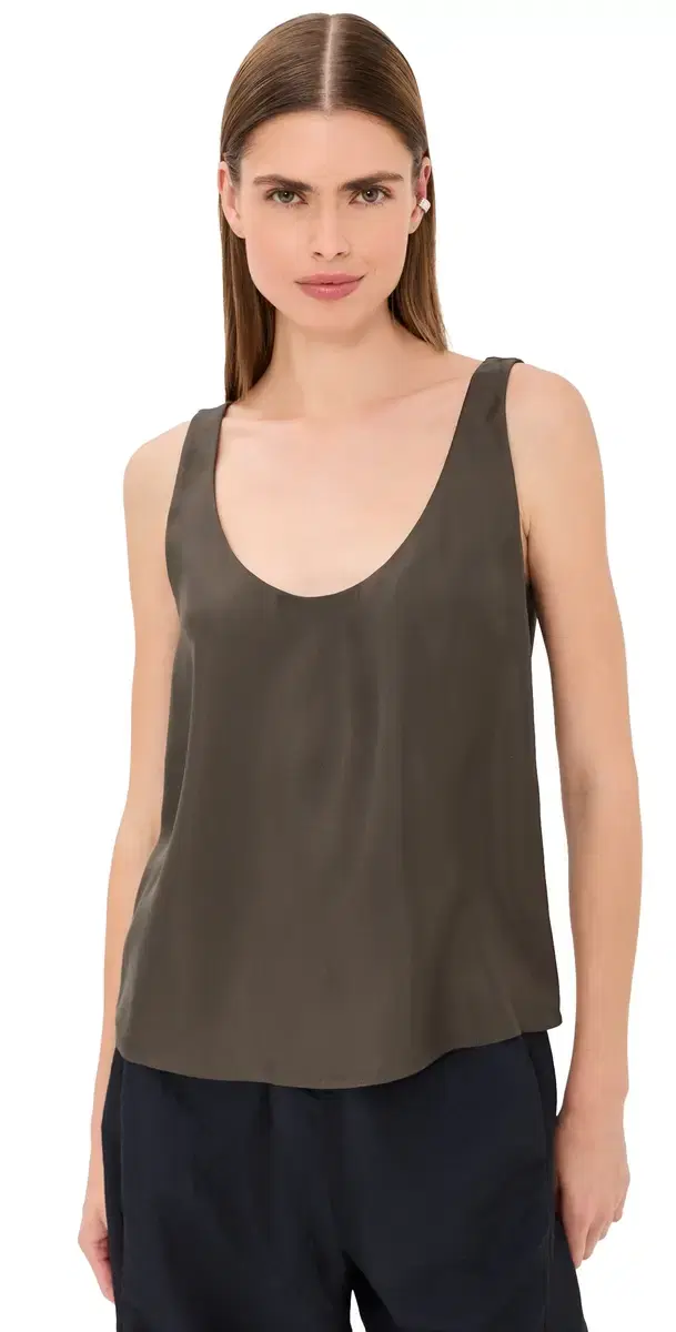 Silk Scoop Neck Top Earth