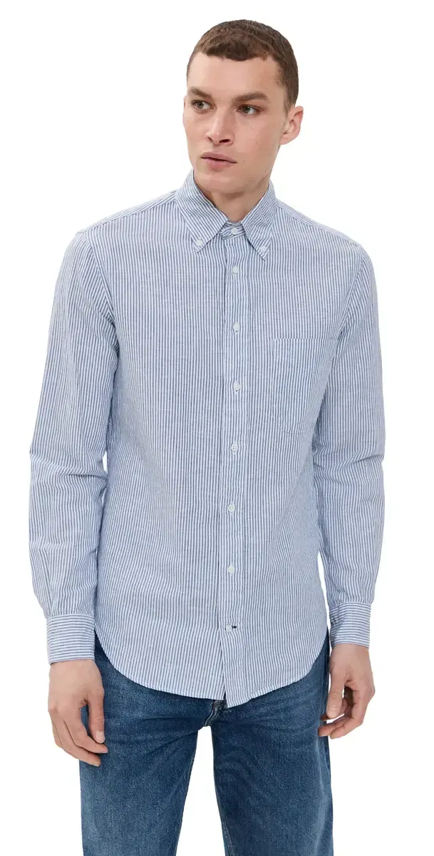 triped Linen hirt Blue tripe