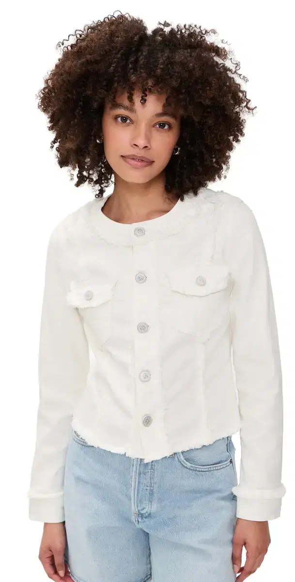 Yarin Collarless Fray Jacket ight Ecru