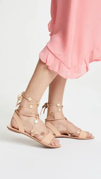 Loeffler Randall Starla Ankle Wrap Sandals Wheat/Gold 5 | Thumbnail 3