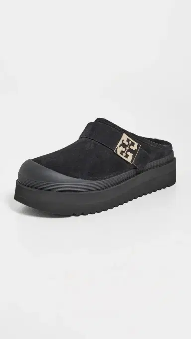 Tory Burch Mellow Shearling Platform Mules Perfect Black / Gold 9 | Thumbnail 2 Tory Burch Mellow Shearling Platform Mules Perfect Black / Gold 9 | Thumbnail 2