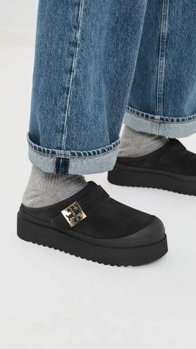 Tory Burch Mellow Shearling Platform Mules Perfect Black / Gold 9 | Thumbnail 3 Tory Burch Mellow Shearling Platform Mules Perfect Black / Gold 9 | Thumbnail 3