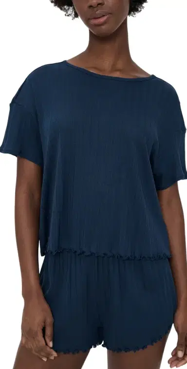 Eberjey Pointelle Short Sleeve Tee Navy | Thumbnail 1 Eberjey Pointelle Short Sleeve Tee Navy | Thumbnail 1