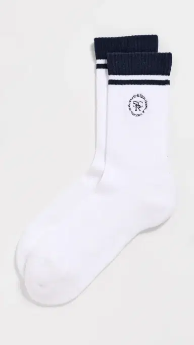 Sporty & Rich SRHWC Logo Socks White/Dark Navy One Size | Thumbnail 2 Sporty & Rich SRHWC Logo Socks White/Dark Navy One Size | Thumbnail 2