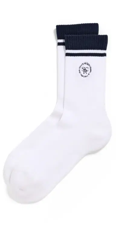 Sporty & Rich SRHWC Logo Socks White/Dark Navy One Size | Thumbnail 1 Sporty & Rich SRHWC Logo Socks White/Dark Navy One Size | Thumbnail 1