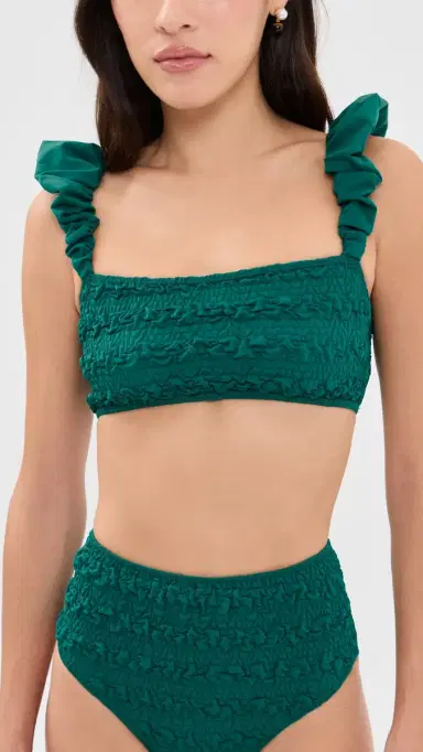 Sea Cybelle Smocked Bubble Strap Bikini Top Green | Thumbnail 2