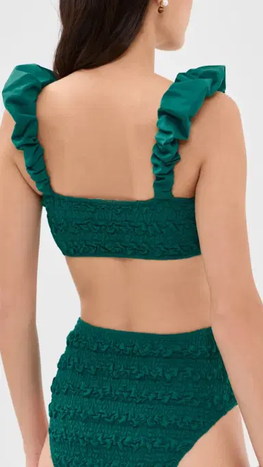 Sea Cybelle Smocked Bubble Strap Bikini Top Green | Thumbnail 3