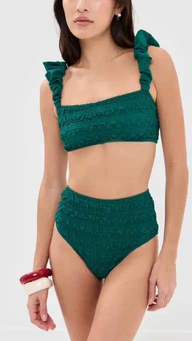 Sea Cybelle Smocked Bubble Strap Bikini Top Green | Thumbnail 6